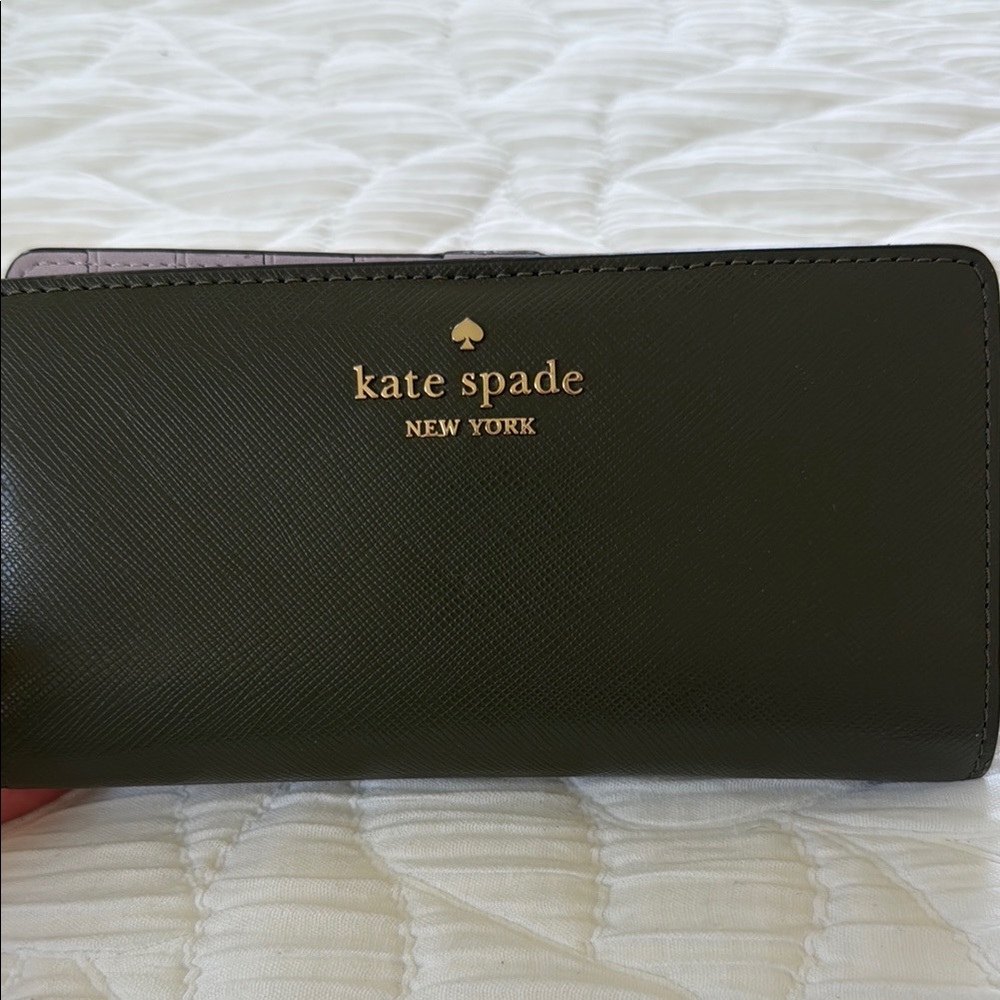 Kate Spade Olive Green Wallet with Gold Accents